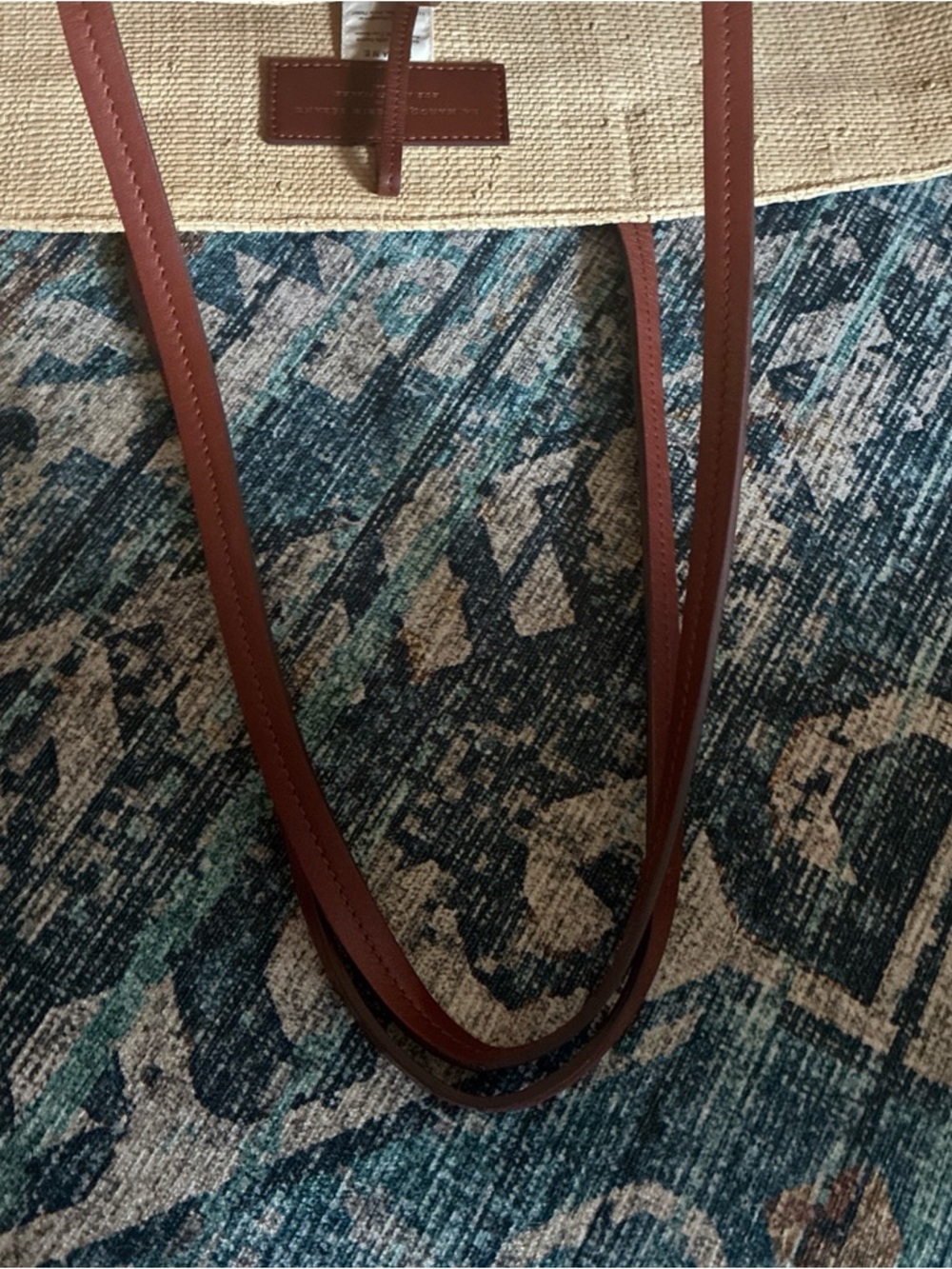 Sezane basket tote natural raffia with brown leather - Picture 8 of 9